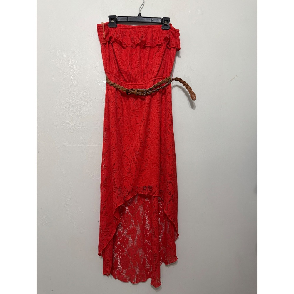 Trixxi Womens Coral Lace Strapless High Low Dress with Braided Belt Size L‎
